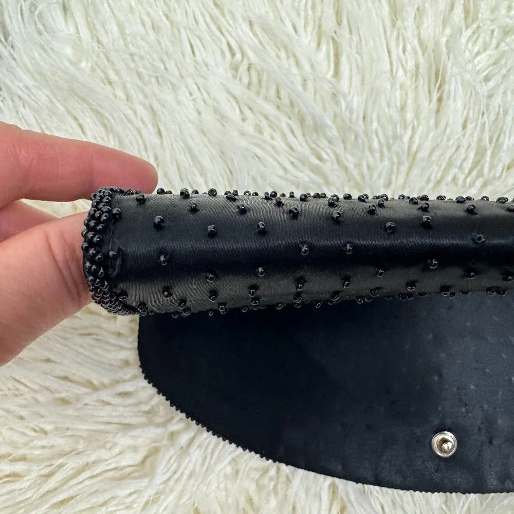 Vintage  Black Clutch  Bag Satin Beaded Event Evening Party Handmade Hong Kong
